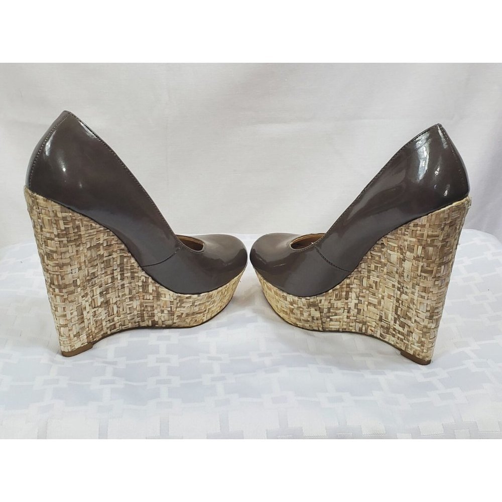 Steve Madden Taupe Brown Patent Wedge Heel Size 6 Pre-owned High Platform - Picture 6 of 9